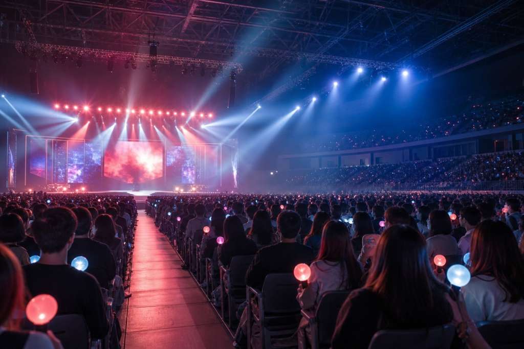 Audience holding unbranded light sticks inside a concert arena