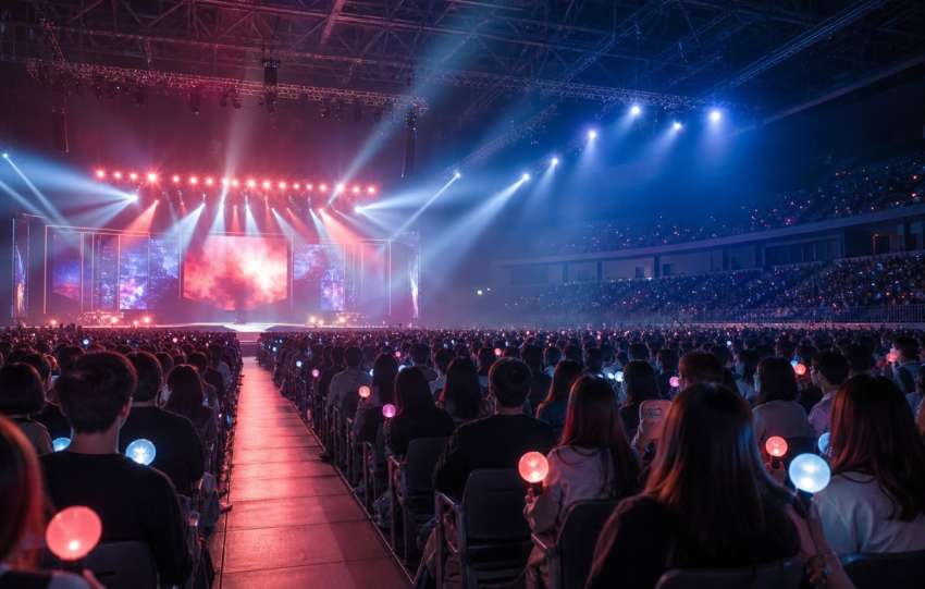 Audience holding unbranded light sticks inside a concert arena