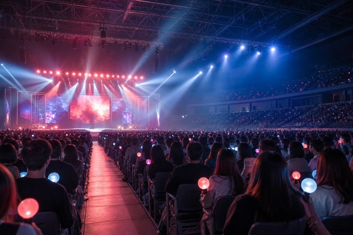 Audience holding unbranded light sticks inside a concert arena