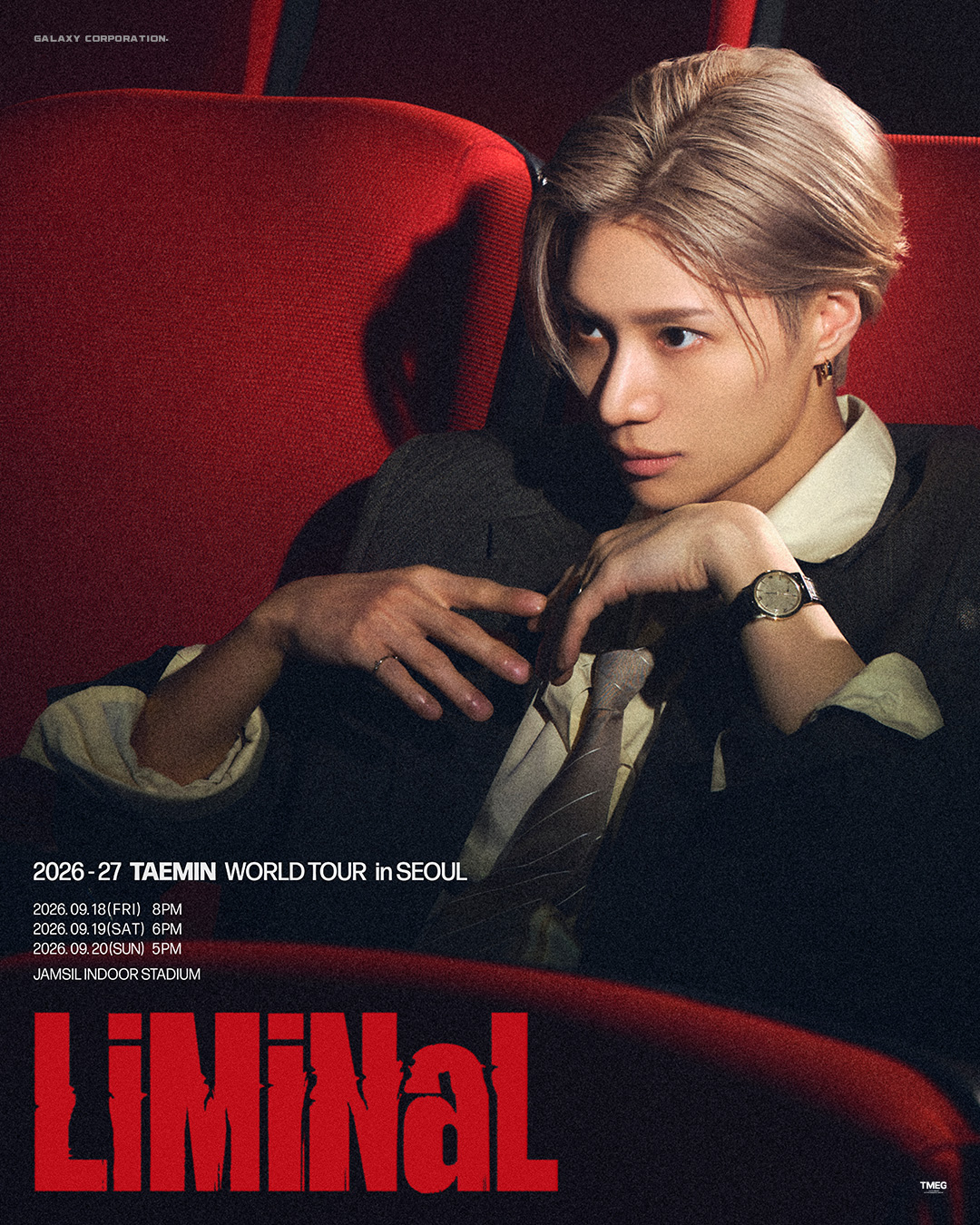 Official TAEMIN LiMiNaL in Seoul announcement poster with September 18, 19 and 20, 2026 dates at Jamsil Indoor Stadium