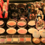 Make-up products displayed at Beauty Town in Paju