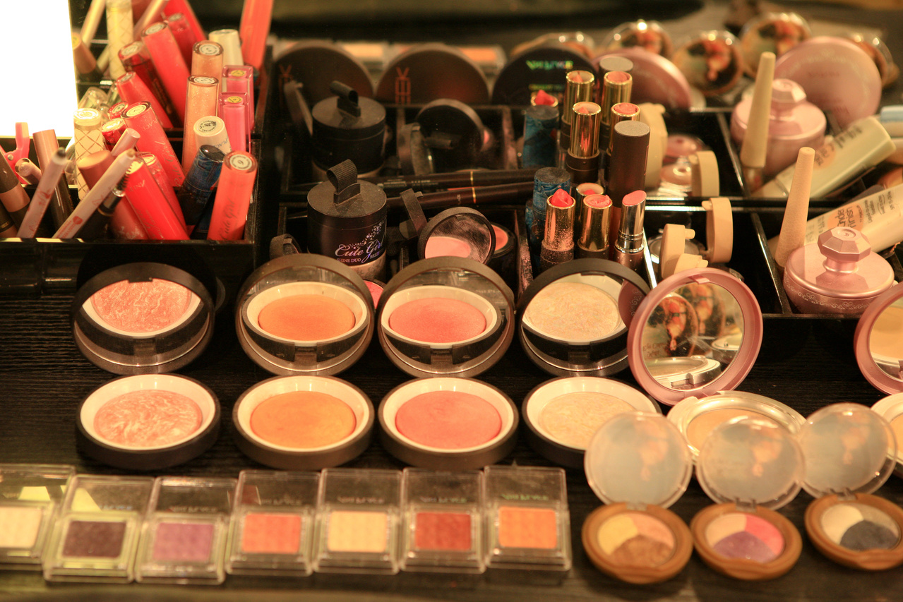 Make-up products displayed at Beauty Town in Paju